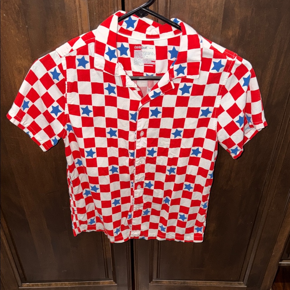 Cat & Jack Red and White Checkered Shirt with Blue Stars